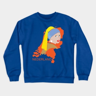 Girl With a Pearl Earring on Outline of the Netherlands Crewneck Sweatshirt